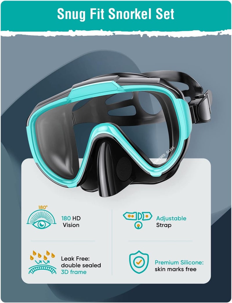 Seovediary Snorkel Set Adults Snorkeling Gear Anti-Fog Panoramic View Swim Mask Dry Top Snorkel Kit with Carry Bag for Snorkeling Scuba Diving Swimming Travel - Image 2